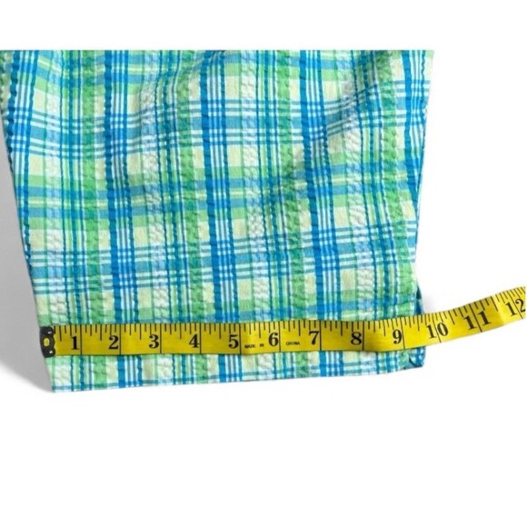 Talbots Woman Petite Seersucker Pedal Pusher Short Capri Pants 18W Blue Plaid - Picture 7 of 12